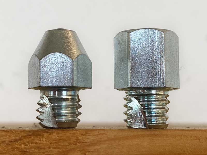 Comparison of hexagonal studs and conical studs with self-tapping thread