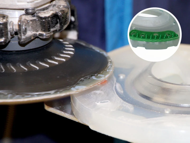 Close-up of removing small plastic spikes, also called nubs, before welding the base model to the glue-on tabs.