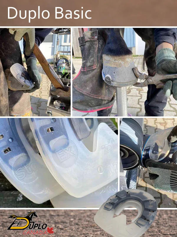 Collage du Duplo Basic avec pinçons latéraux et profil. Protection de sabot amortissante avec enveloppe en plastique et noyau métallique stable à un prix attractif.