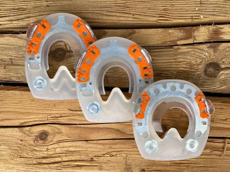 The different shapes of our horseshoes with quarter clips and screw threads