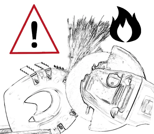 Protruding screws from the cast horseshoe are cut off with an angle grinder. Warning: Sparks and flames can occur.