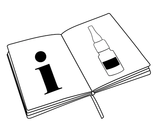 An open book with an info symbol and a glue bottle - a reference to the user manual and safety information.