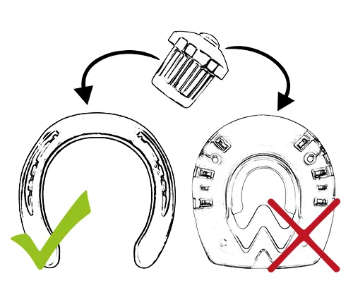 The Speedie drive-in stud may only be used with conventional steel shoes, not with the Duplo horseshoe.