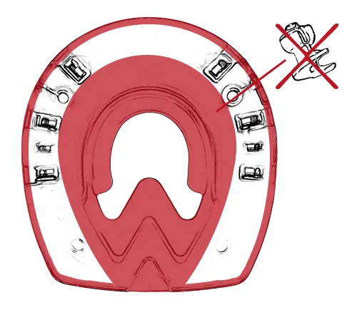 The spike must not be placed at the very edge of the horseshoe. It must also not be placed too far inward.