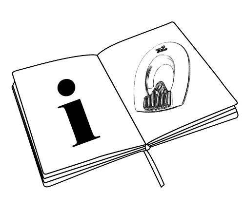 An open book with an info symbol and a plastic insole for steel shoes – a reference to the user manual and safety information.