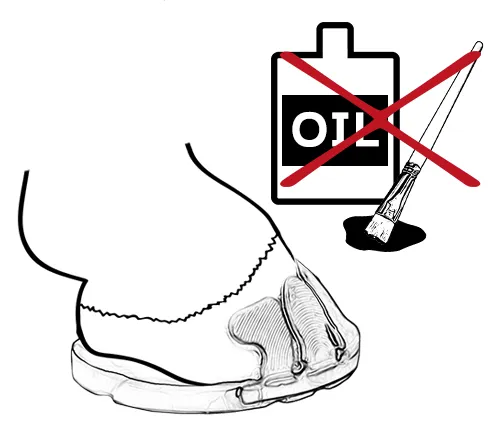 Warning: Do not use oil-based hoof care products before applying glue-on shoes.