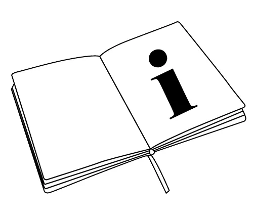 An open book with an info symbol – a reference to the user manual and safety information.