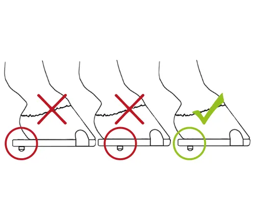 Studs must not be placed too far forward or backward. They must be positioned directly under the heels.