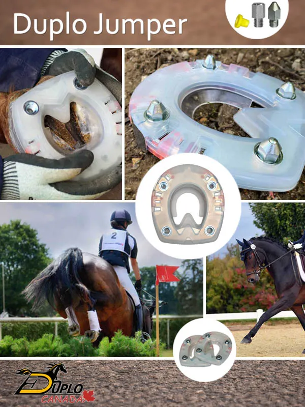 herradura compuesta con roscas y pestañas laterales, adecuada para doma, salto de obstáculos, concurso completo y más.