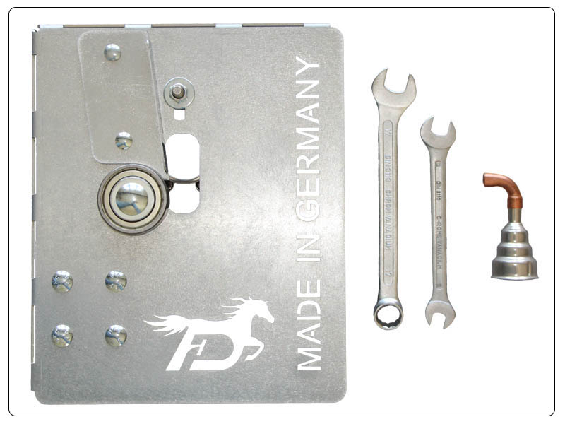 combination wrench, double-ended spanner, reduction nozzle with copper special attachment and a welding plate