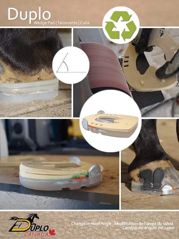Cuñas plásticas Duplo para modificar el ángulo del casco en 2,5° o 5° según sea necesario.